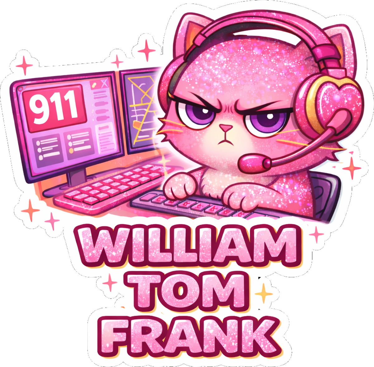 William Tom Frank Cat Personality Vibes Vinyl Sticker