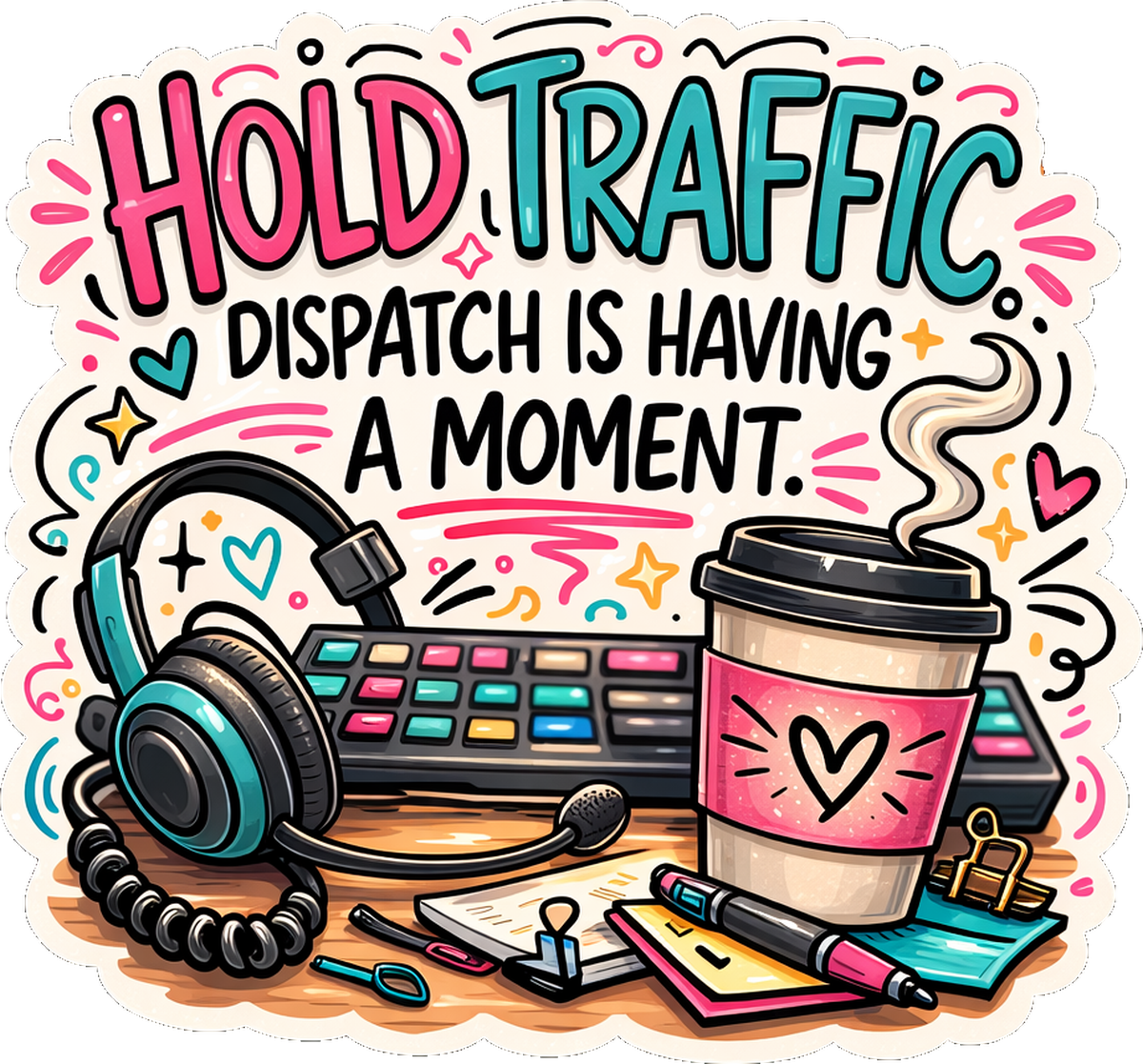 Humorous Handwritten Style Coffee Shop Dispatcher Vinyl Sticker