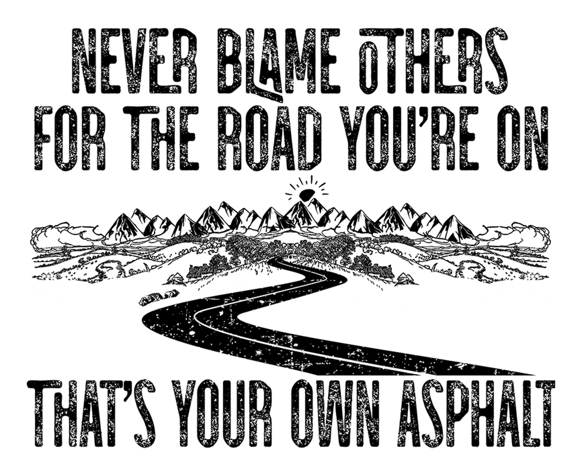 Inspirational Quote Vinyl Sticker: Humorous Philosophical Artwork for Car Bumper or Laptop Stickers with Black and White Photo of Nature Scene.