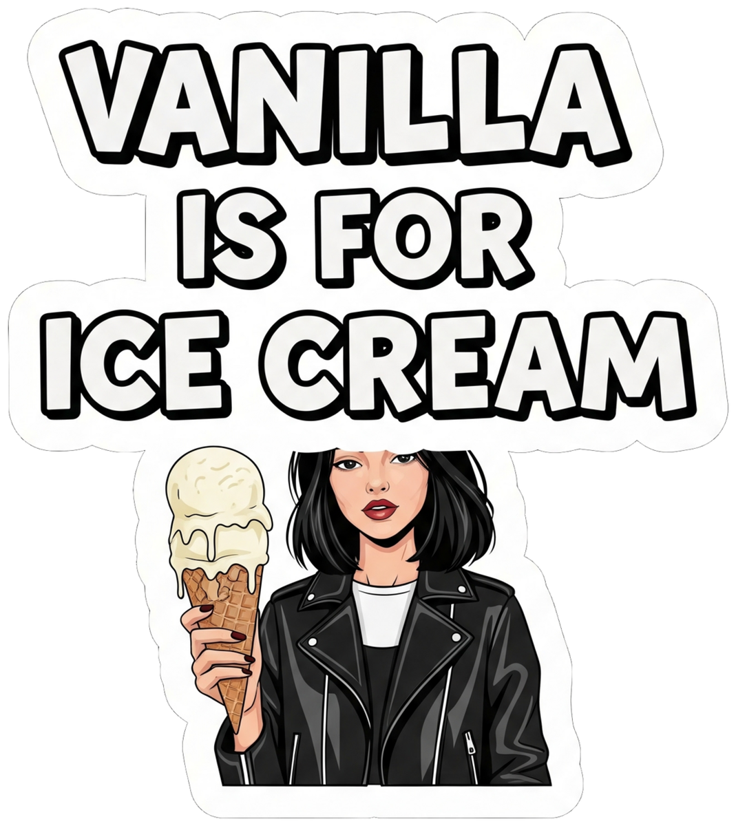 Vanilla Ice Cream Sticker: Graphic Style Sticker With Cartoon Image of Woman Holding Ice Cream