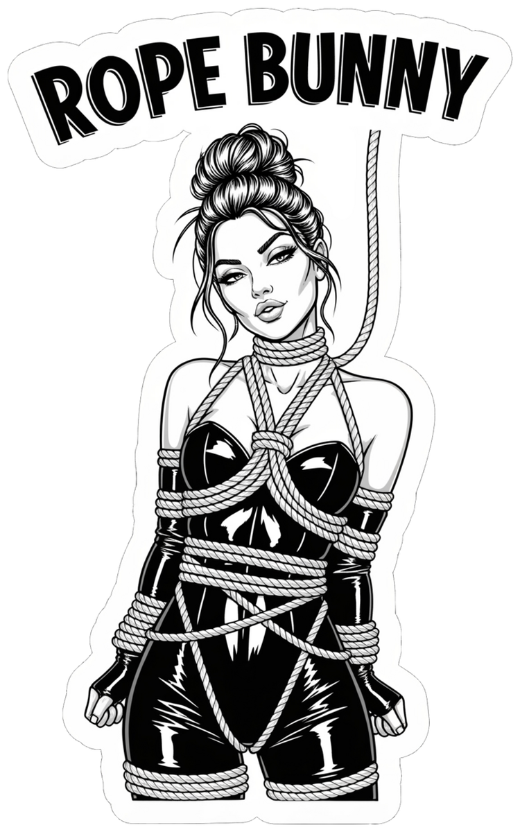 Vinyl Sticker: Rope Bunny - B&W Comic Art Style