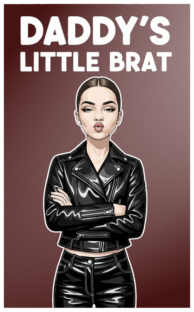 Dad's Little Brat - Black Leather Jacket & Tattoo Sticker. Funny dad's humor car decal.