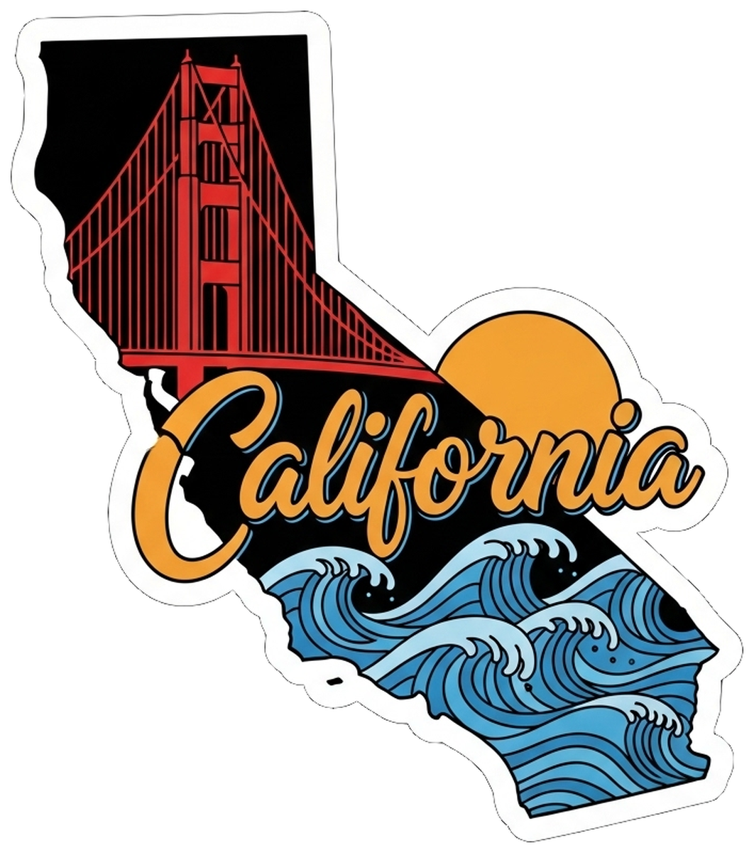 California Golden Gate Bridge Sunset Vinyl Sticker.