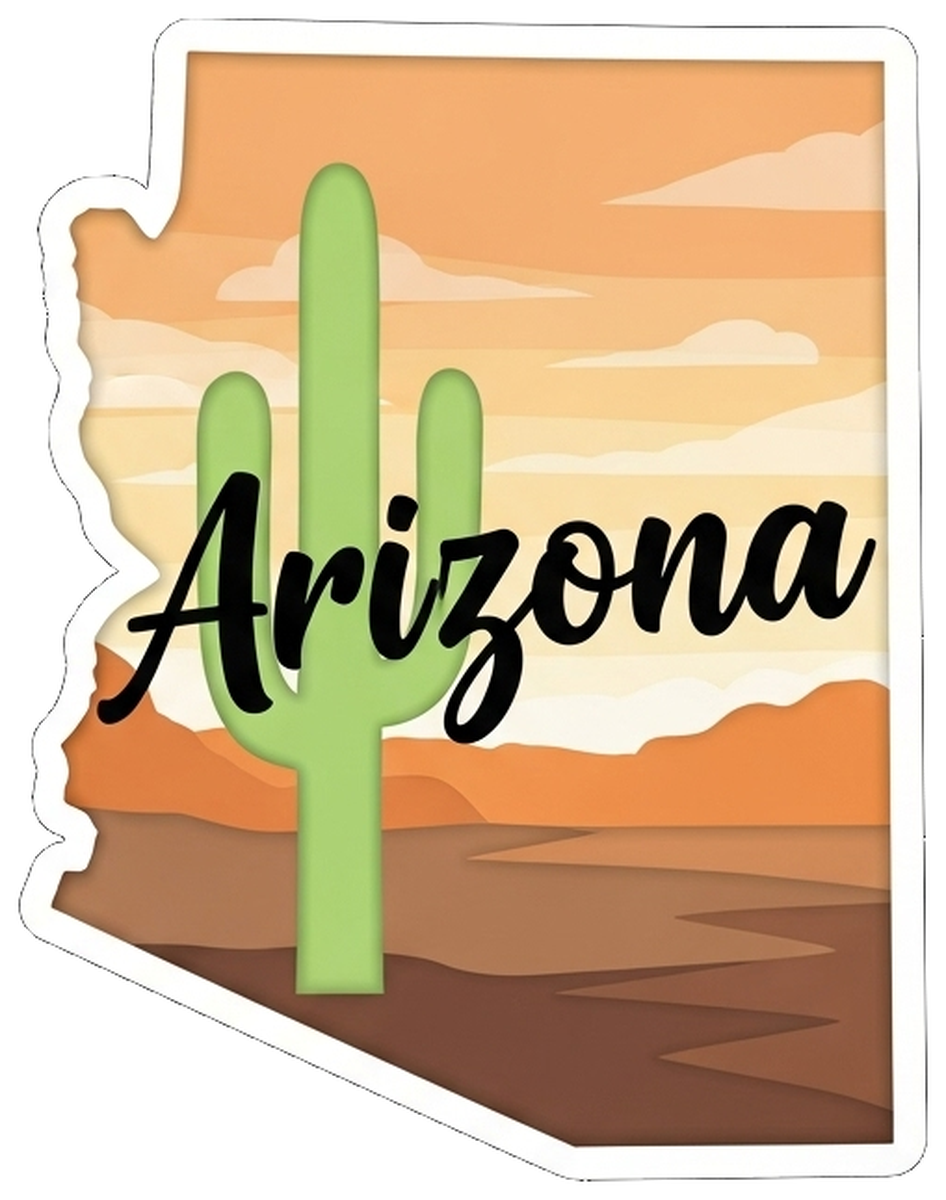 Arizona state sticker, Cactus design, Southwest road trip, Vinyl Sticker