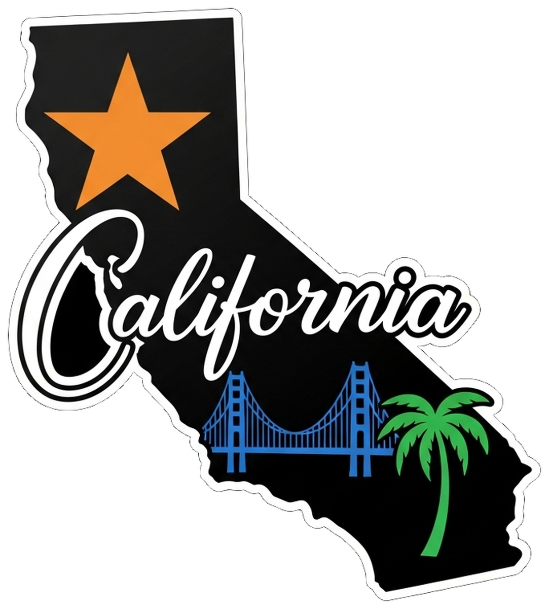 California Vinyl Sticker: Golden Gate Bridge, San Francisco, State Flag, Decorative Decal, Road Trip