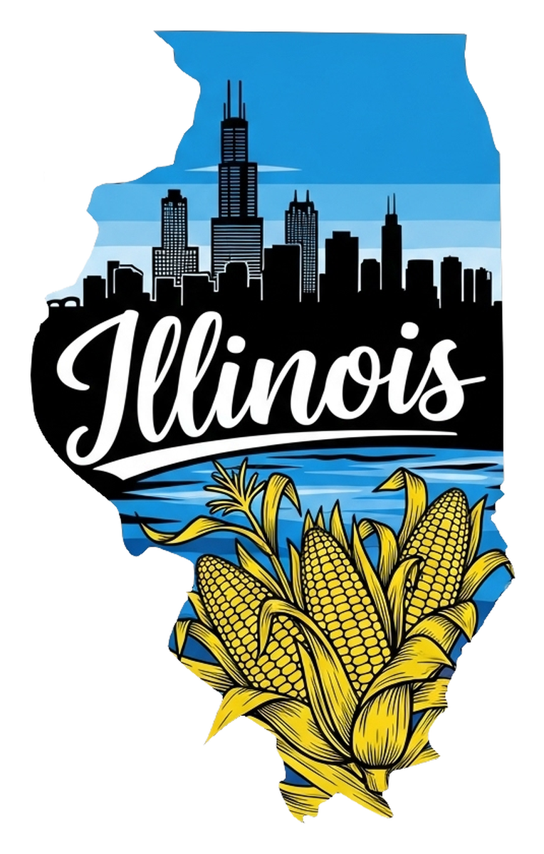 Illinois Skyline Vinyl Sticker: Chicago Skyline, Downtown Chicago, Architecture, Cityscape, Landmark.