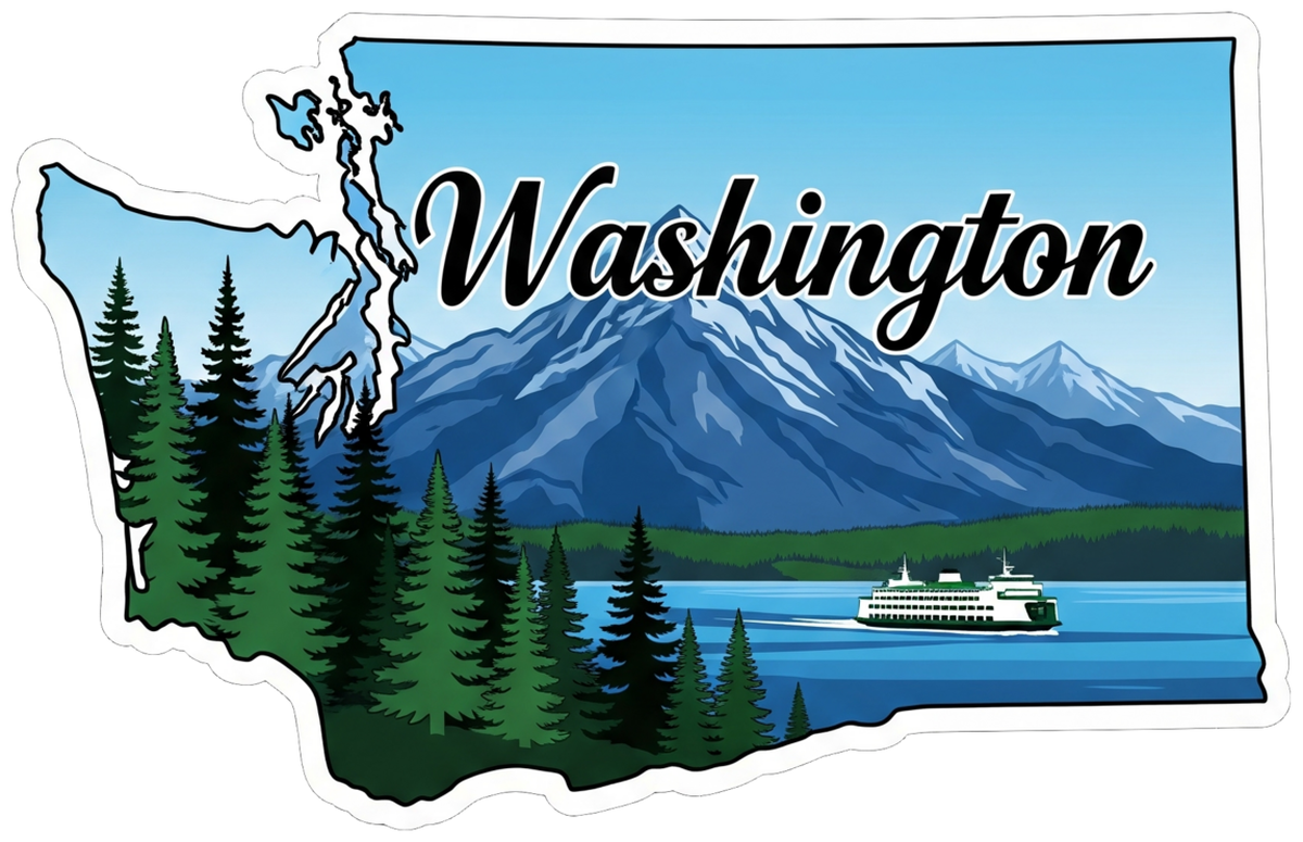 Washington State Travel Map Sticker - Vinyl Sticker