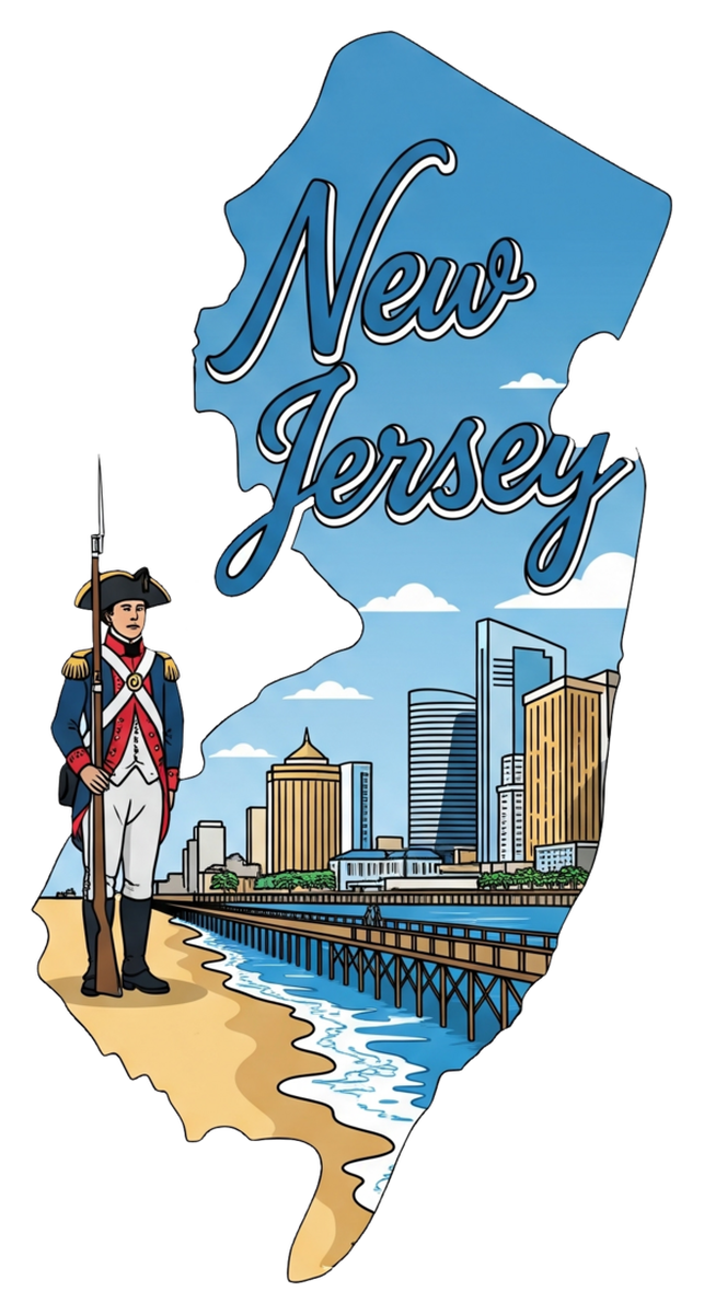 New Jersey State Flag Travel Poster Vinyl Sticker