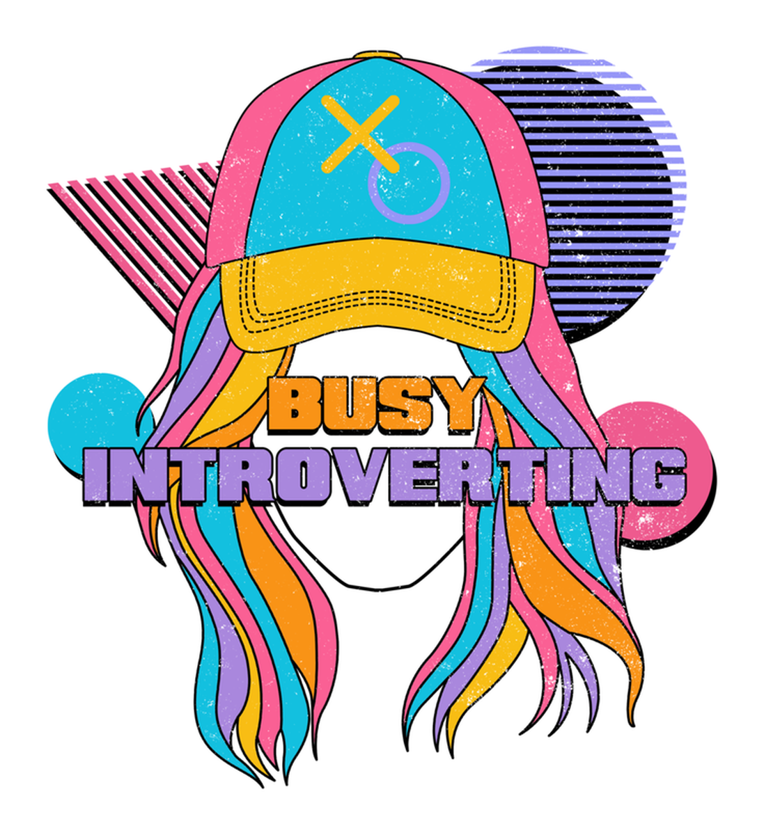 Busy Introvert Vinyl Sticker: Colorful Cartoon Portrait of Person in Hat, with Vivid Colors.