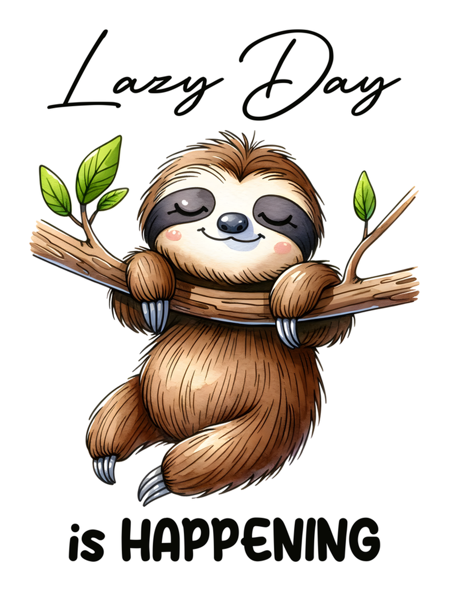 Lazy Day Sloth Decal - Hanging From Branch, Tired Expression: It's Happening. Vinyl Sticker