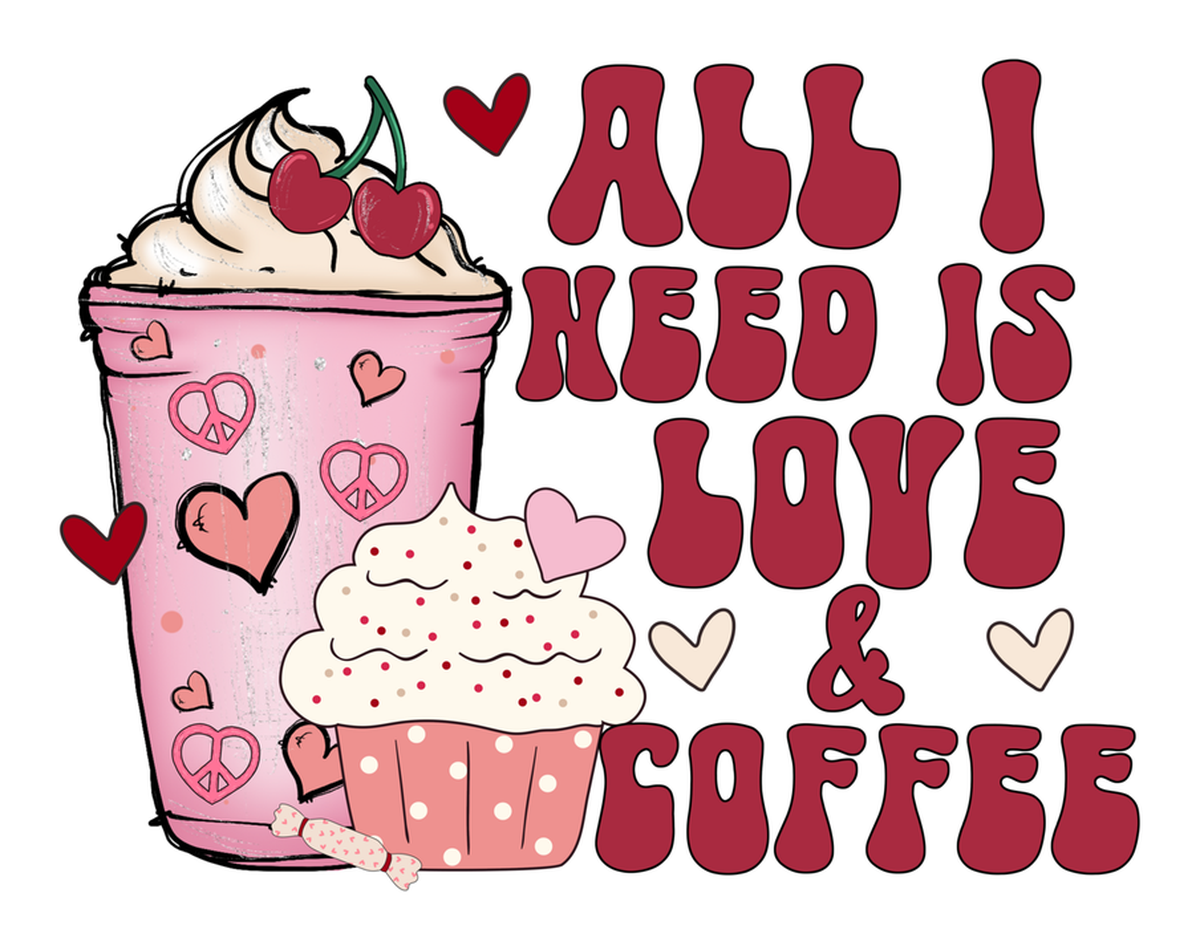 All I Need Is Love & Coffee' Vinyl Sticker - Cute Cupcake Design, Valentine's Day Theme.