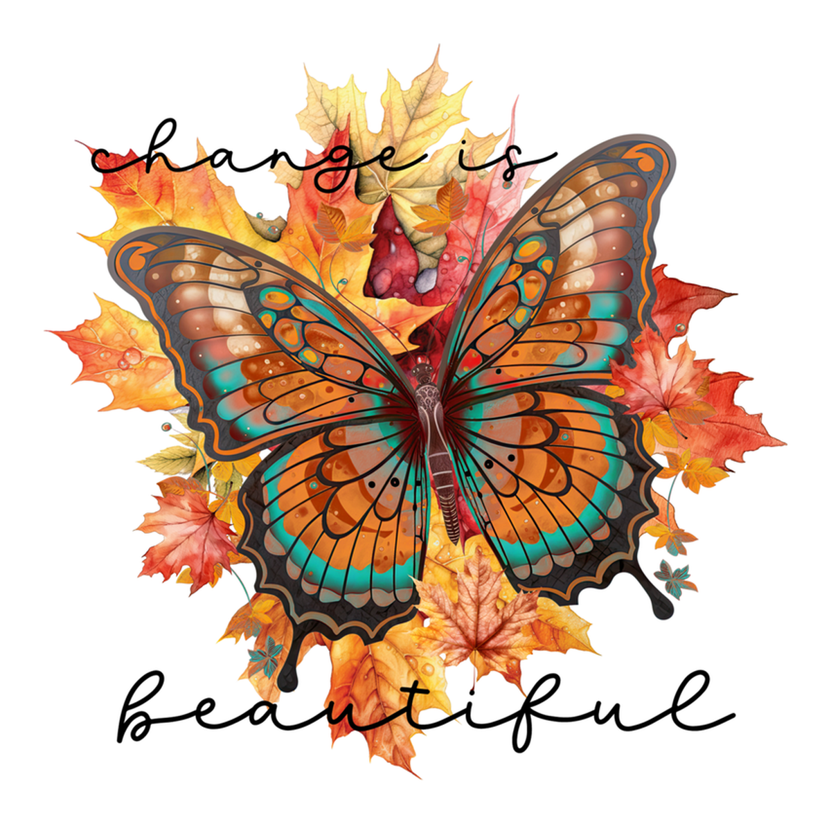 Colorful Autumn Butterfly Sticker - Vinyl Stickers Featuring Beautiful Change Quote