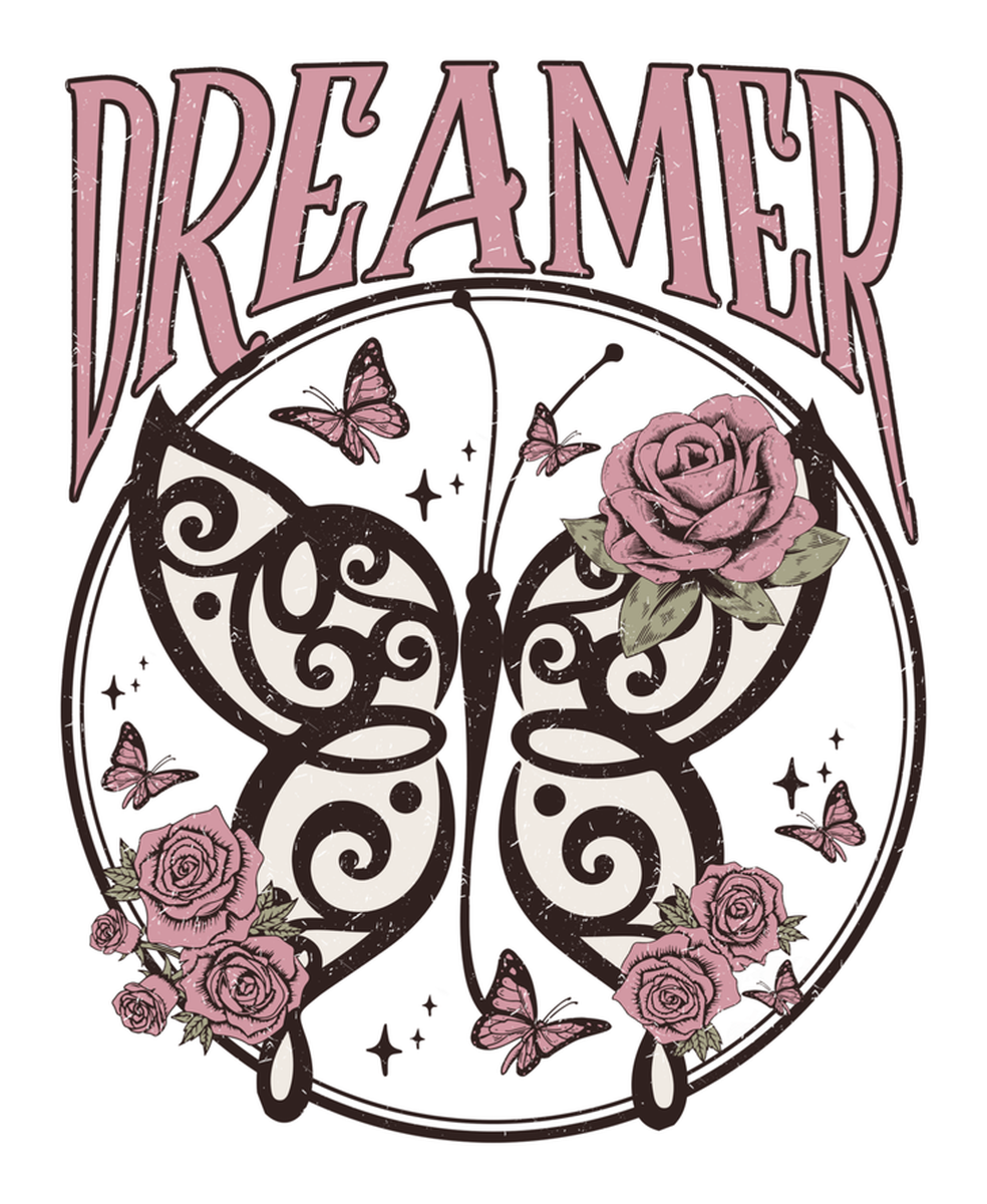 Dreamer" Butterfly Vinyl Sticker with Pink Roses