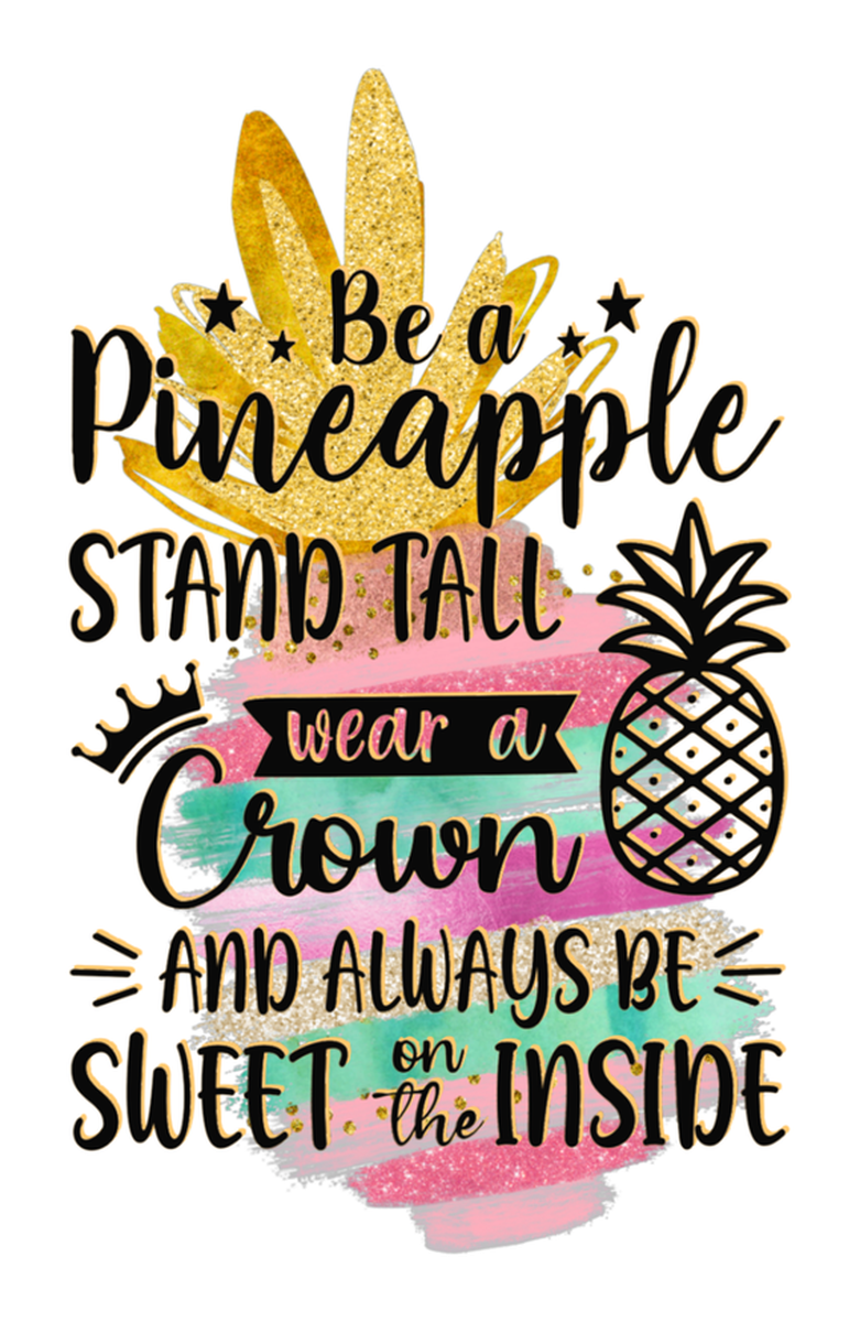 Hawaiian Pineapple Quote Sticker, Gold Glitter and Colored Handwritten Text, 4x6 Inches Vinyl Sticker