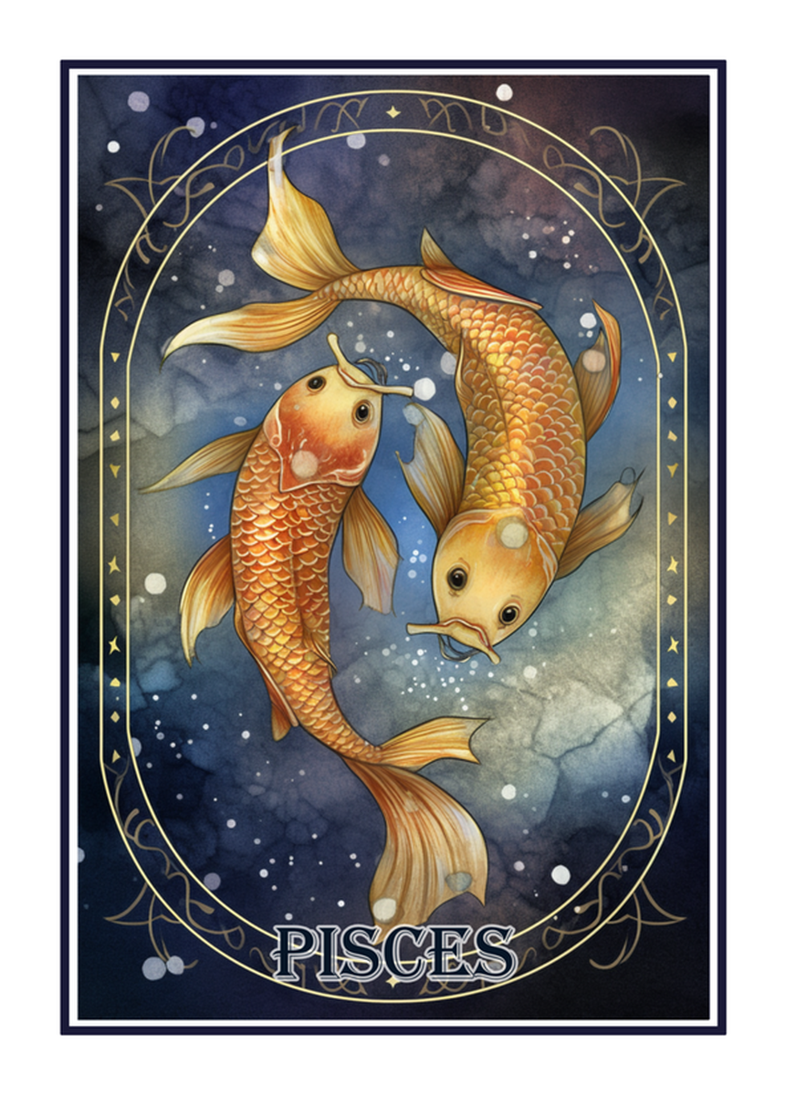 Aquatic Zodiac Signs Sticker - Pisces Vinyl Decal for Home or Car - Fish and Stars Background