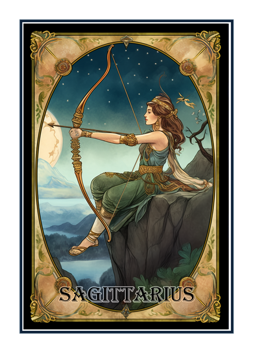 Vinyl Sticker: Astrology Sagittarius Woman Mythical Art Fantasy Bow