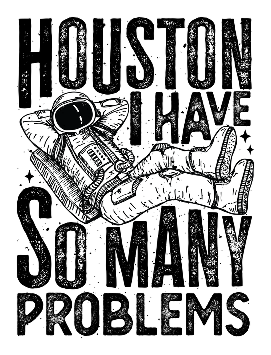 Houston I Have a Problem Sticker: A vintage-style illustration of an astronaut resting, with a whimsical message about life in Houston, Texas.
