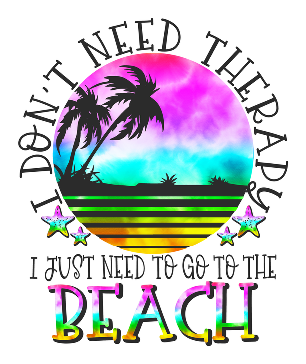 Beach Vinyl Sticker: Tropical Paradise, Don't Need Therapy I Just Go to the Beach. Colorful Beach Scene Sticker.