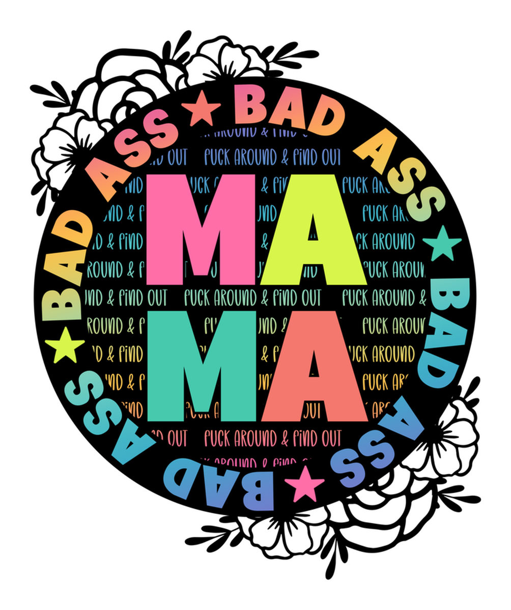 Momma's Badass Sticker: Funny, Colored Words on Black Background - Vintage Look