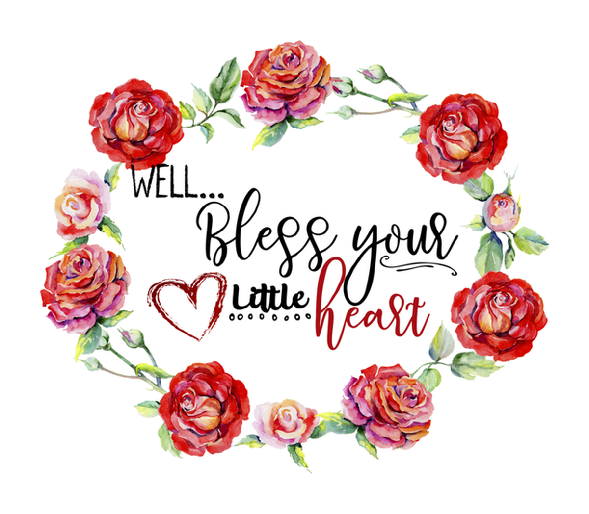 Well Wishes Baby Shower Vinyl Sticker, Floral Border, Pink Roses, Red Hearts