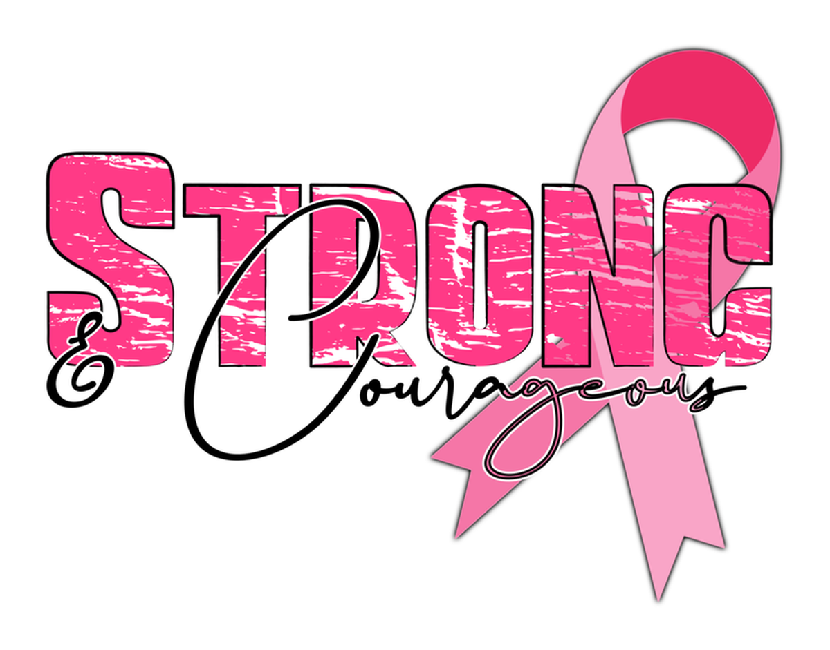Pink Breast Cancer Awareness Ribbon Strong & Courageous Vinyl Sticker