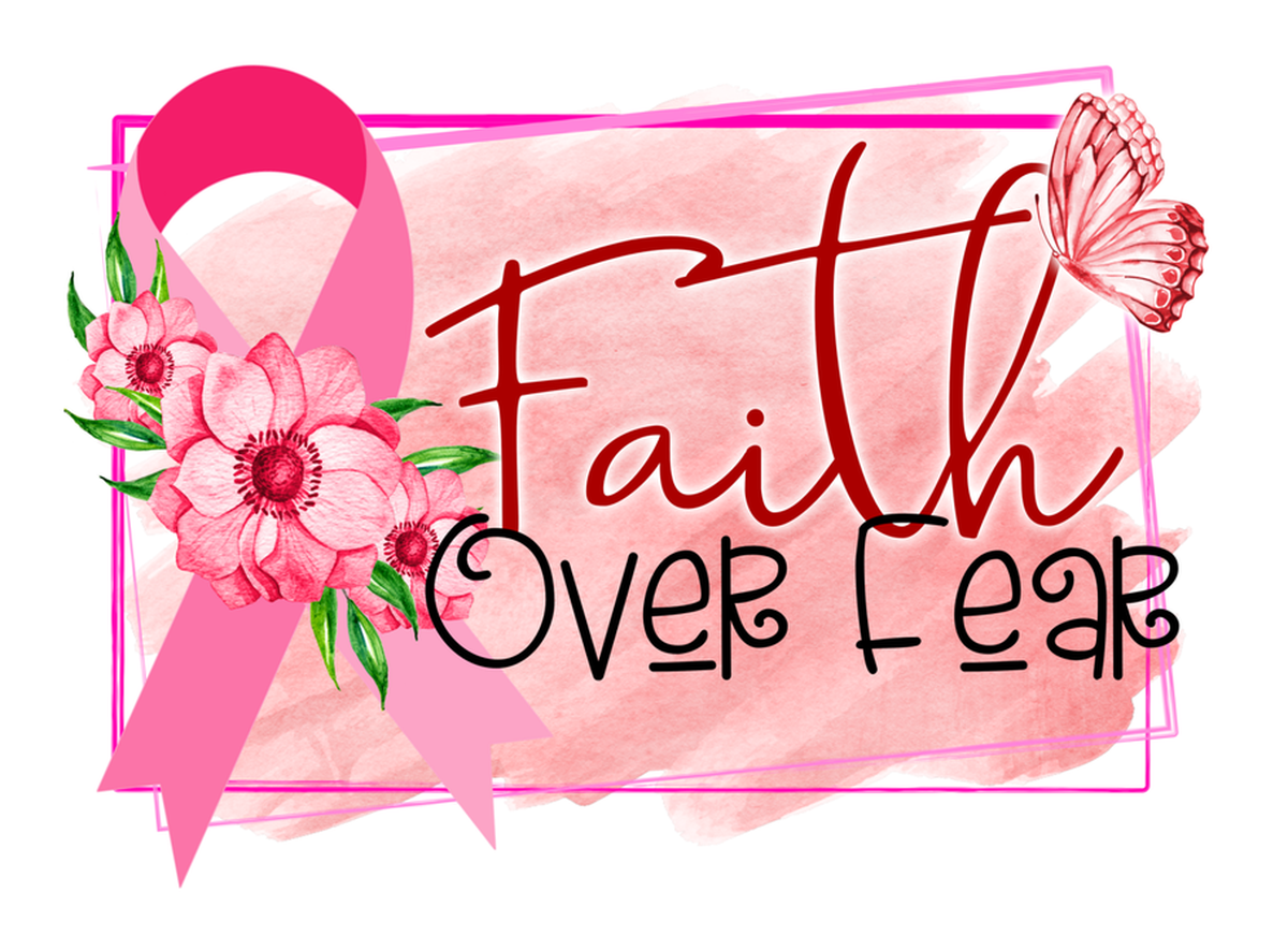 Faith over fears sticker, Breast Cancer awareness ribbon, Pink flowers, Vinyl Sticker
