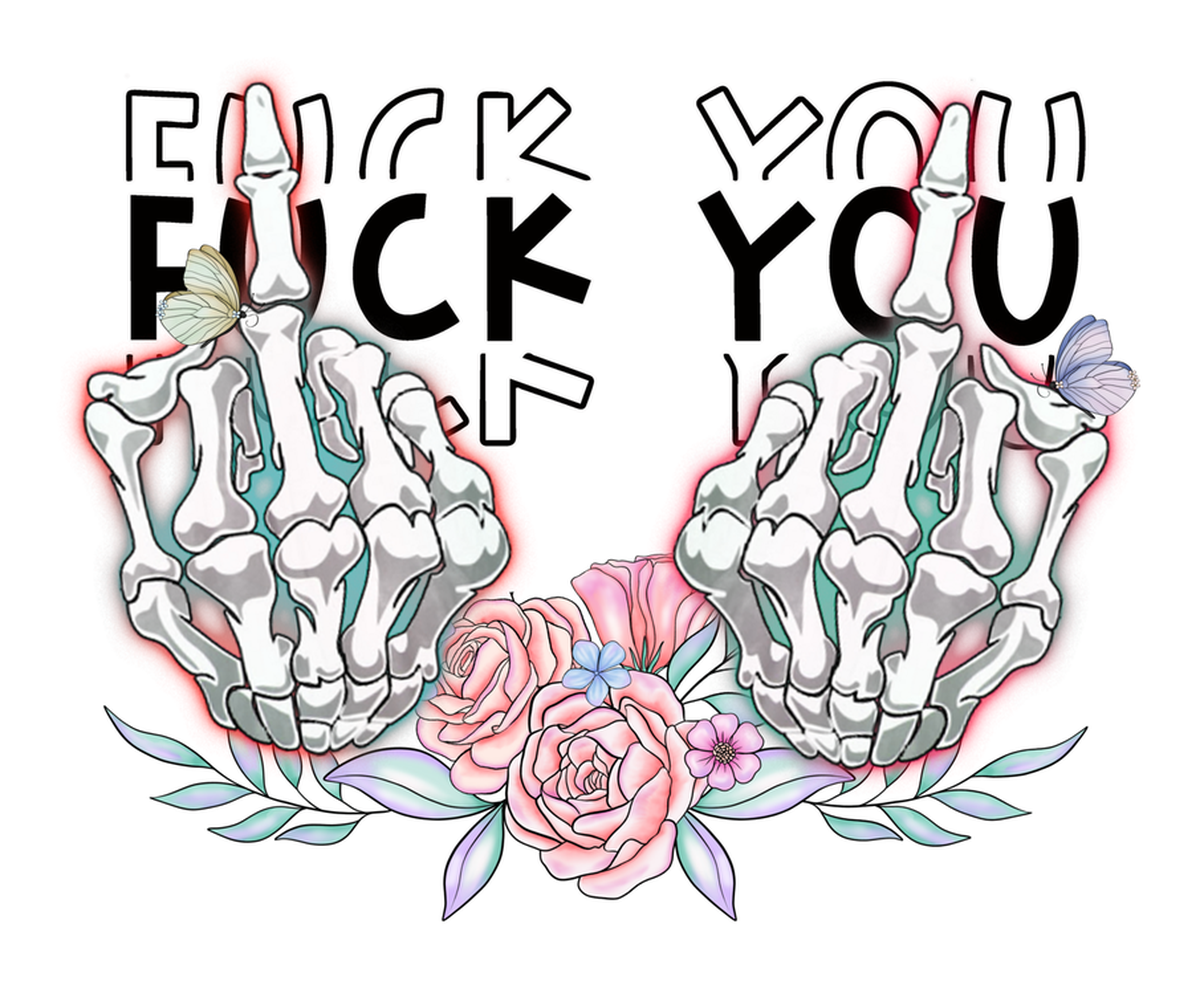 Angry Skeleton Flower Design Vinyl Sticker