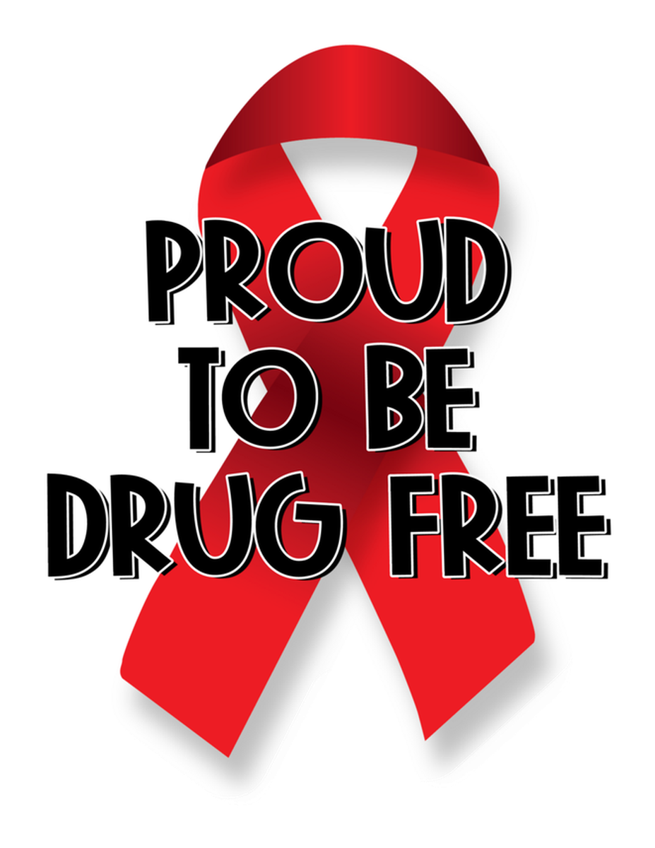 Proud to Be Drug Free Breast Cancer Awareness Ribbon Sticker: Vinyl, Red, Pink, Black