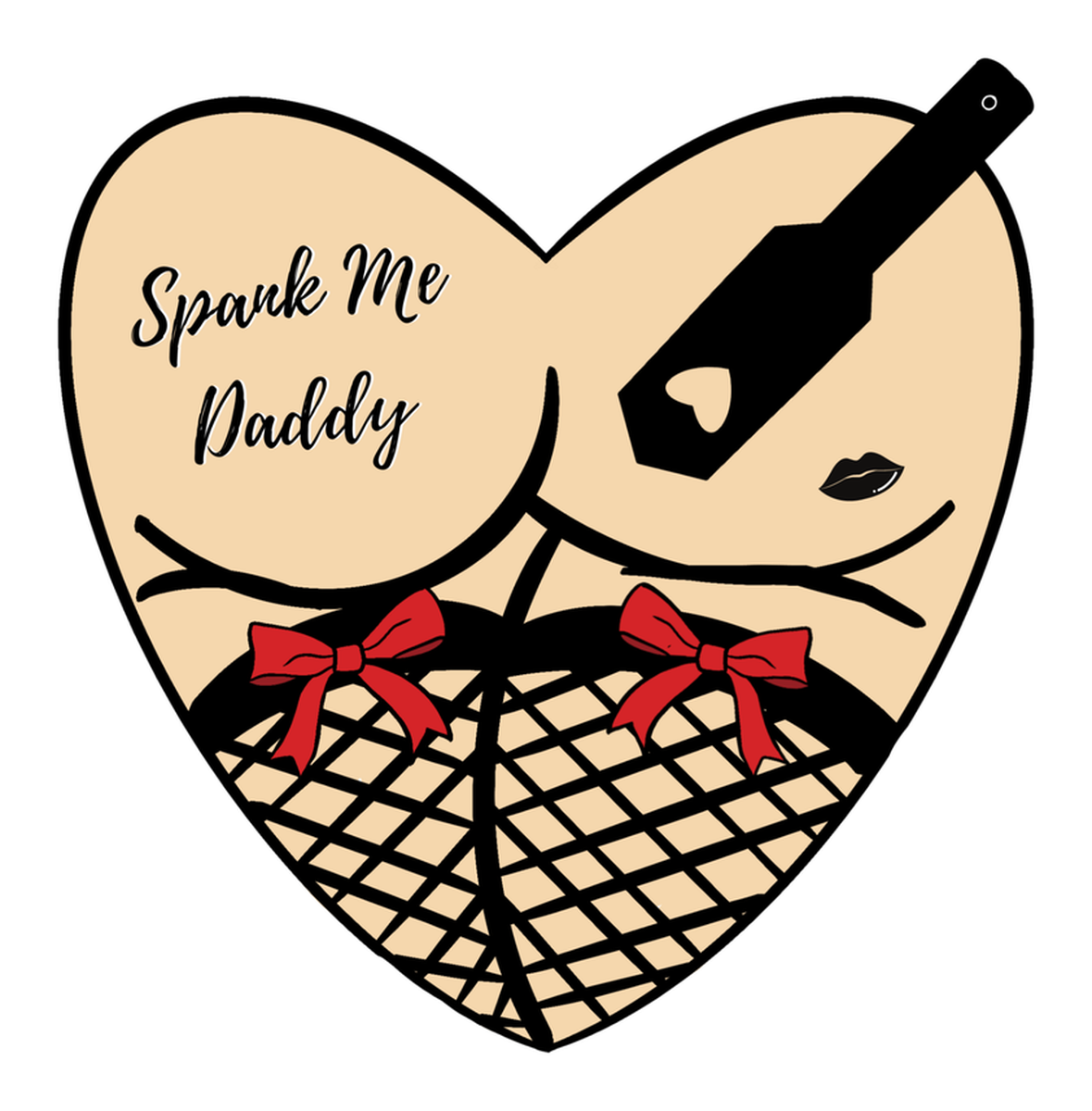 Spank me Daddy" Vinyl Sticker: Erotic Black & White Comic Book Art Style with Red Bow