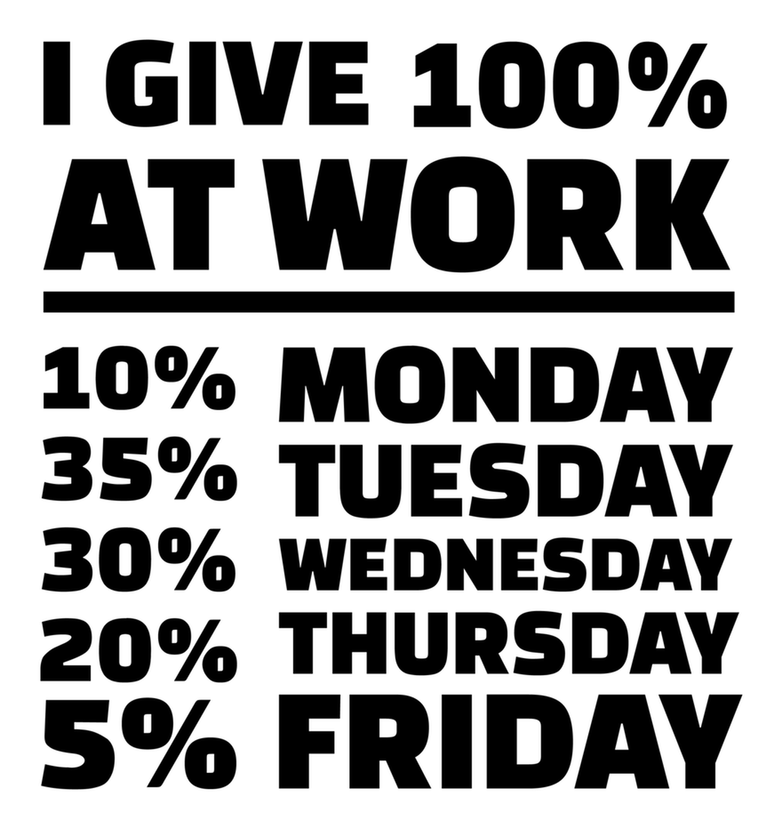 I give 100% at work: Monday to Thursday 35%, Friday 20%, Vinyl Sticker