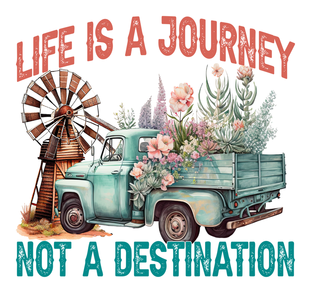 Life Is a Journey Not a Destination" Vintage Truck Travel Quote Vinyl Sticker