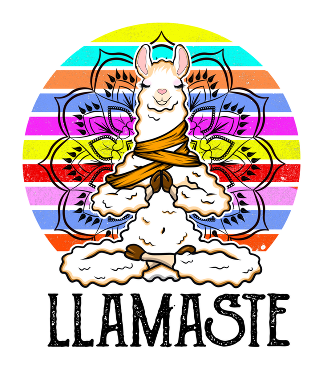Colorful Llama Yoga Mat Sticker: Alpaca Yogi with Rainbow Background, Namaste Message, Meditation Mats