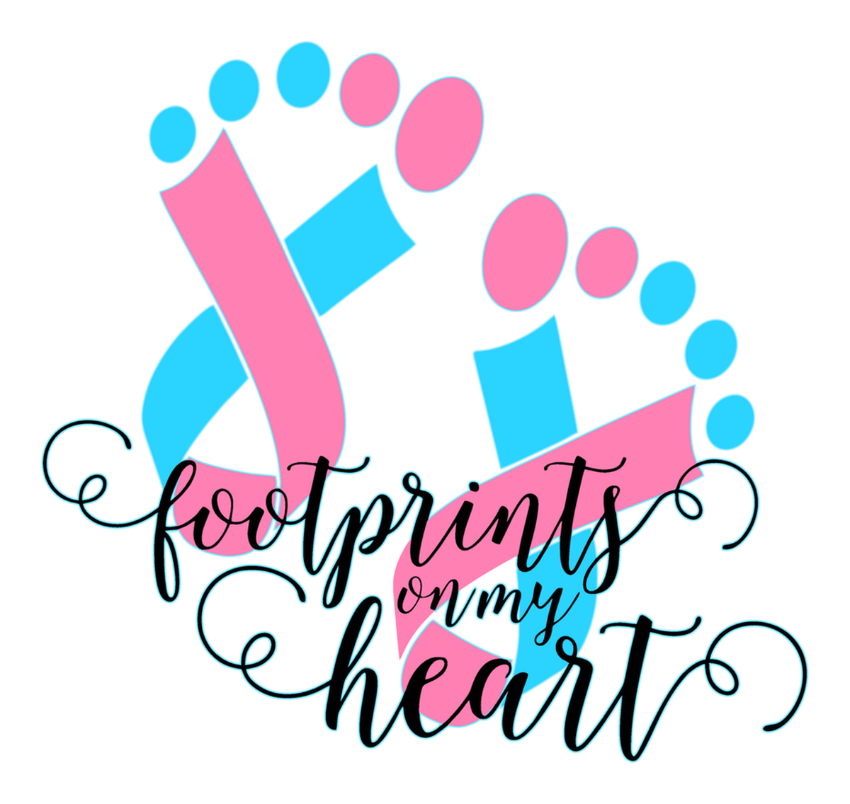 Footprints on my Heart vinyl sticker - Pink, Blue & White
