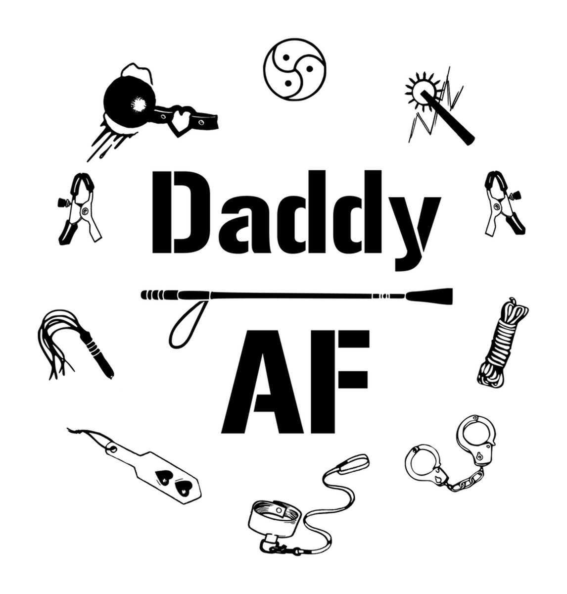 Daddy AF Vinyl Sticker: Classic Black & White Illustration of Dad Life Icons