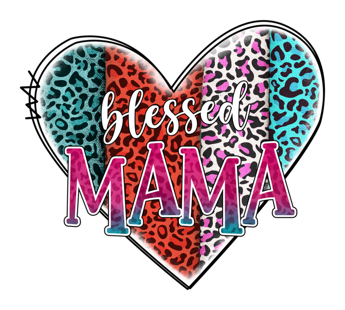 Blessed Mama Leopard Print Heart Vinyl Sticker