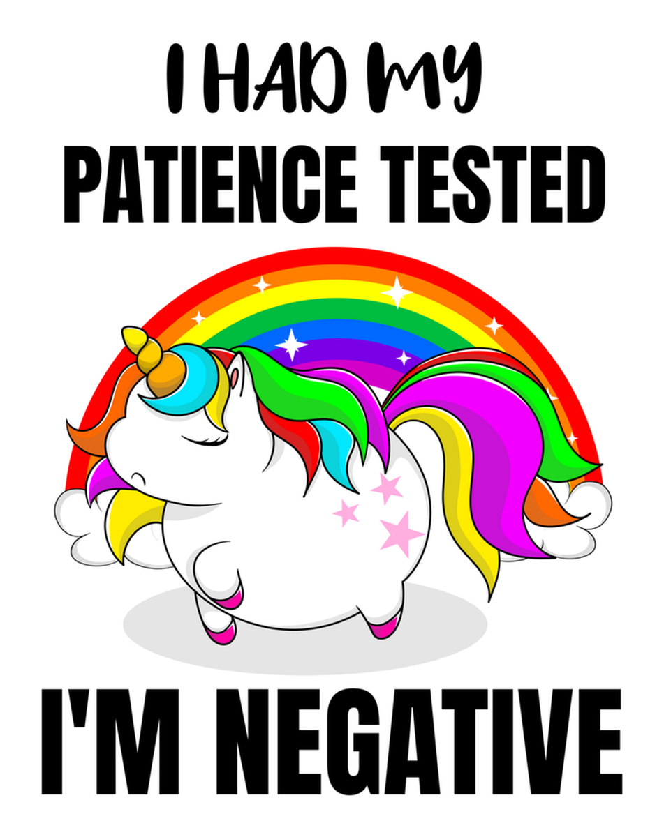 Humorous MyPatienceTest Unicorn Vinyl Sticker: Negative I'm Negative