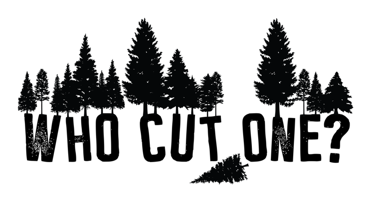 Who Cut This Tree? Vinyl Sticker of a forest scene with a humorous question about cutting one down. Great for nature lovers and tree enthusiasts!