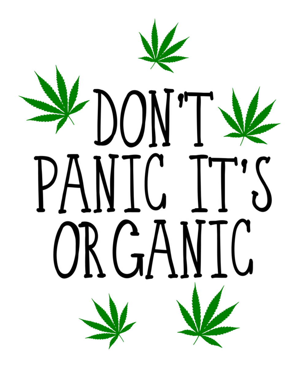 Don't Panic It's Organic Marijuana Sticker - Hand-Drawn Design with Stoner Motto