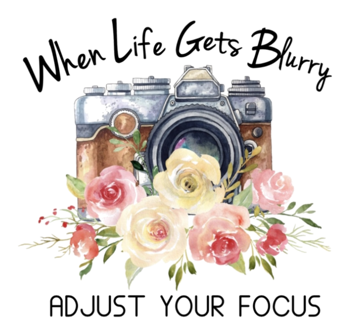 Life Gets Blurry When You Adjust Your Focus: Cameras And Flowers On A Vinyl Sticker.