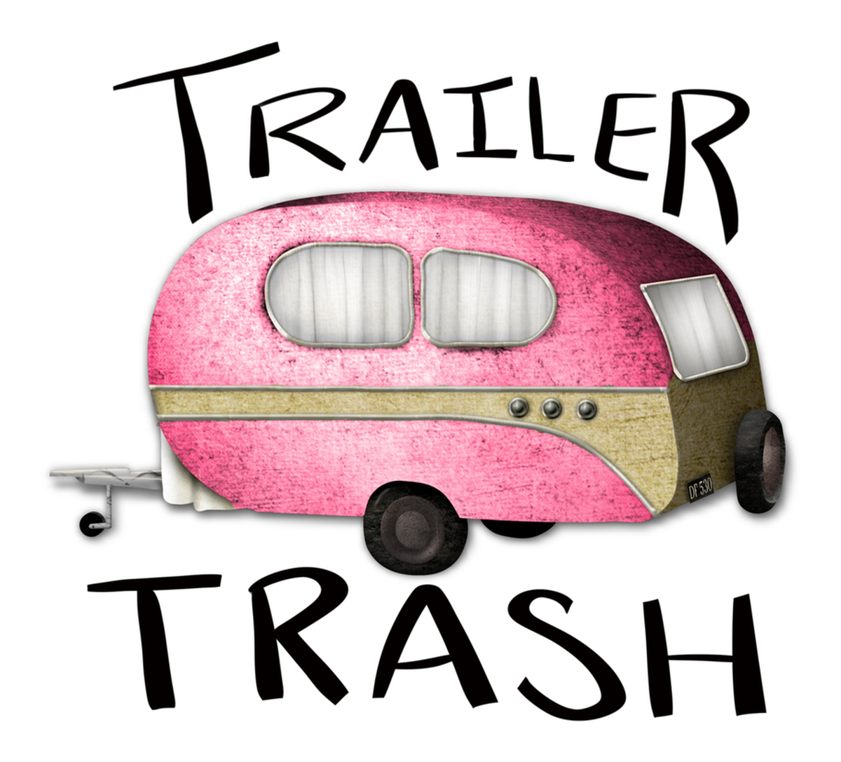 Trailer Trash: Vintage Pink Trailer with Yellow Roof Sticker - Rusted Chic Style - Perfect for RV Lovers