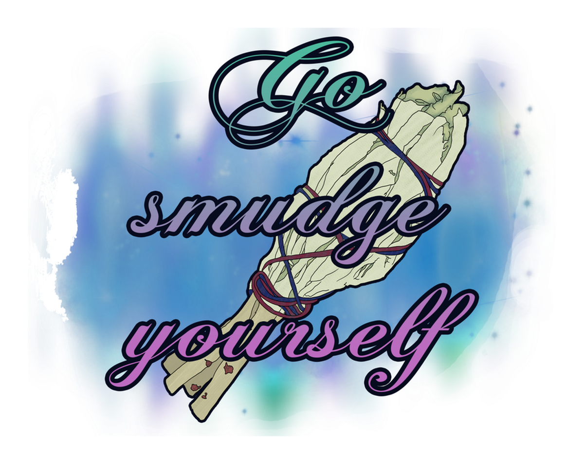 Go Smudge Yourself: Vintage Inspired Words on a Flowery Background (White, Purple & Yellow Colors) Vinyl Sticker