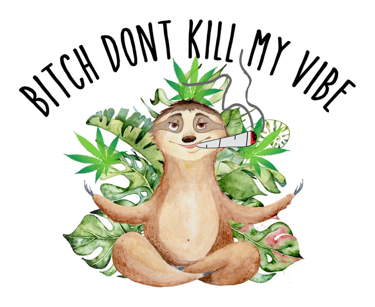 Cute Meme: Smoking Sloth Sticker with Saying. Cartoon, Green, Pink and Yellow. Vinyl Sticker.