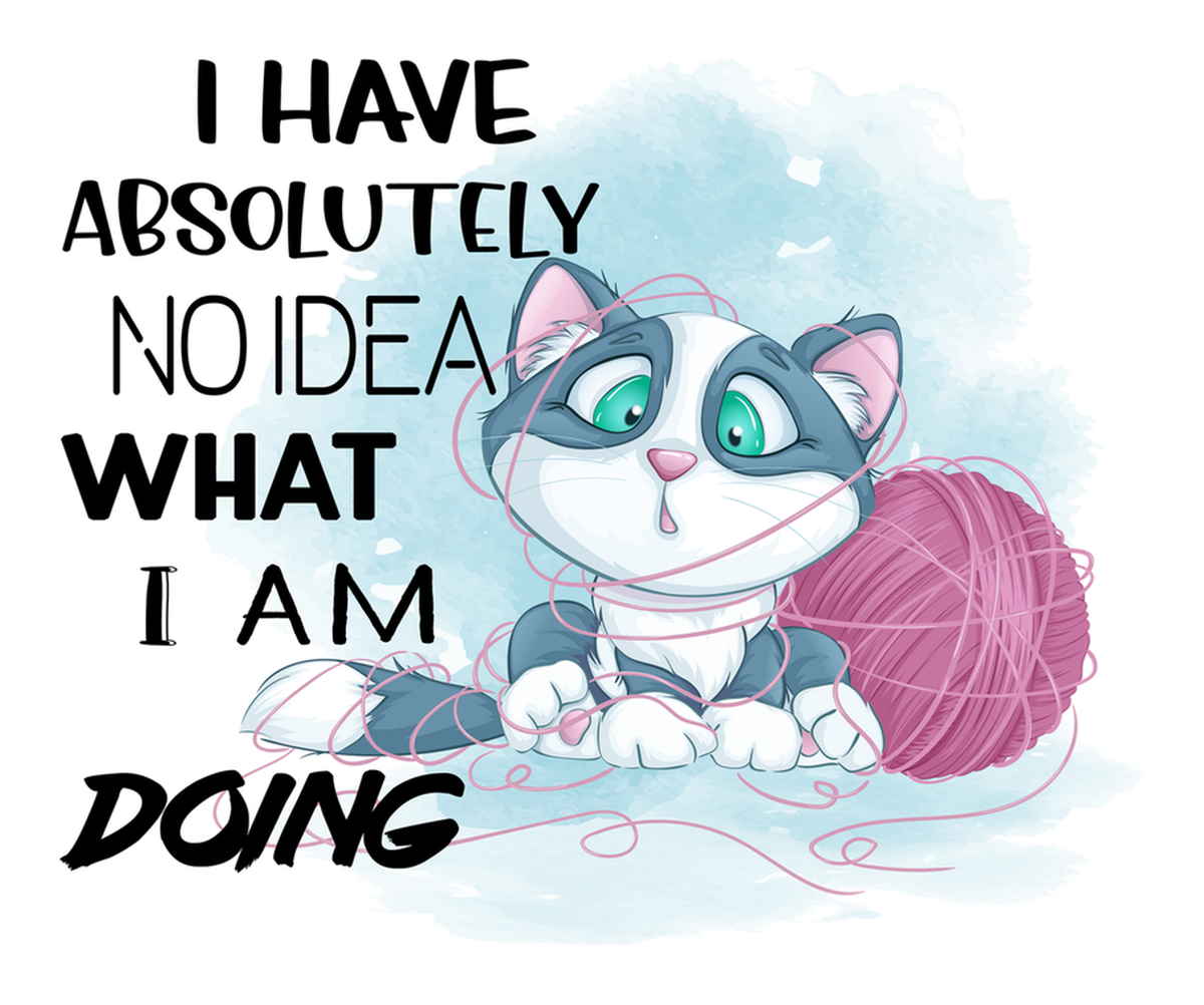 Cat Knitting Quote Sticker - Adorable Kitty with Pink Yarn, Colorful Stylistic Lettering, Funny Saying about Cats Doing Human Tasks, Vinyl Sticker