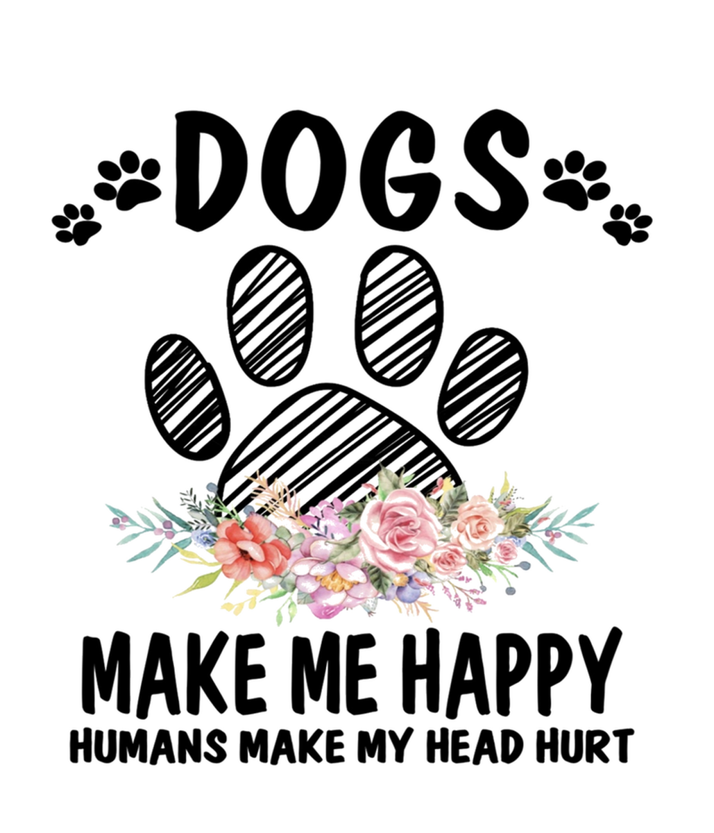 Dogs Make Me Happy Vintage Black and White Vinyl Sticker for Paw Lovers