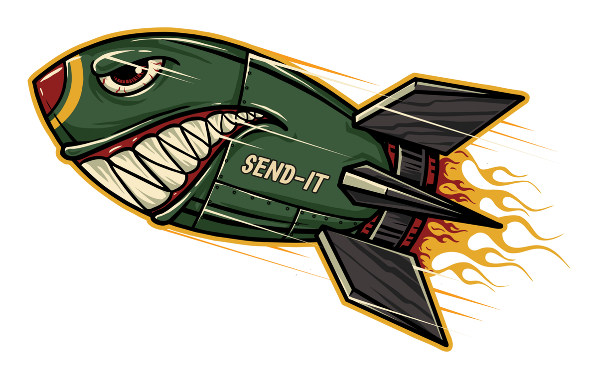Spacecraft Sticker: Illustrated Green Cartoon Shuttle. Vinyl Sticker.
