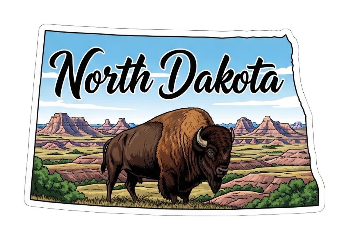 North Dakota Buffalo Stickers - State Travel Vinyl Sticker
