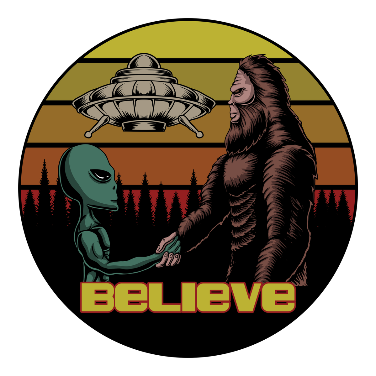 Alien UFO Sighting, Humorous Art, Faith-themed, 3D Cartoon, Vinyl Sticker